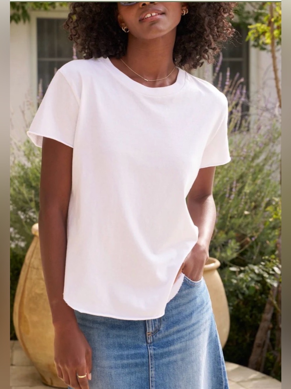 Frank & Eileen Theo Perfect Tee White Raw Hem High Low T-Shirt L NWT